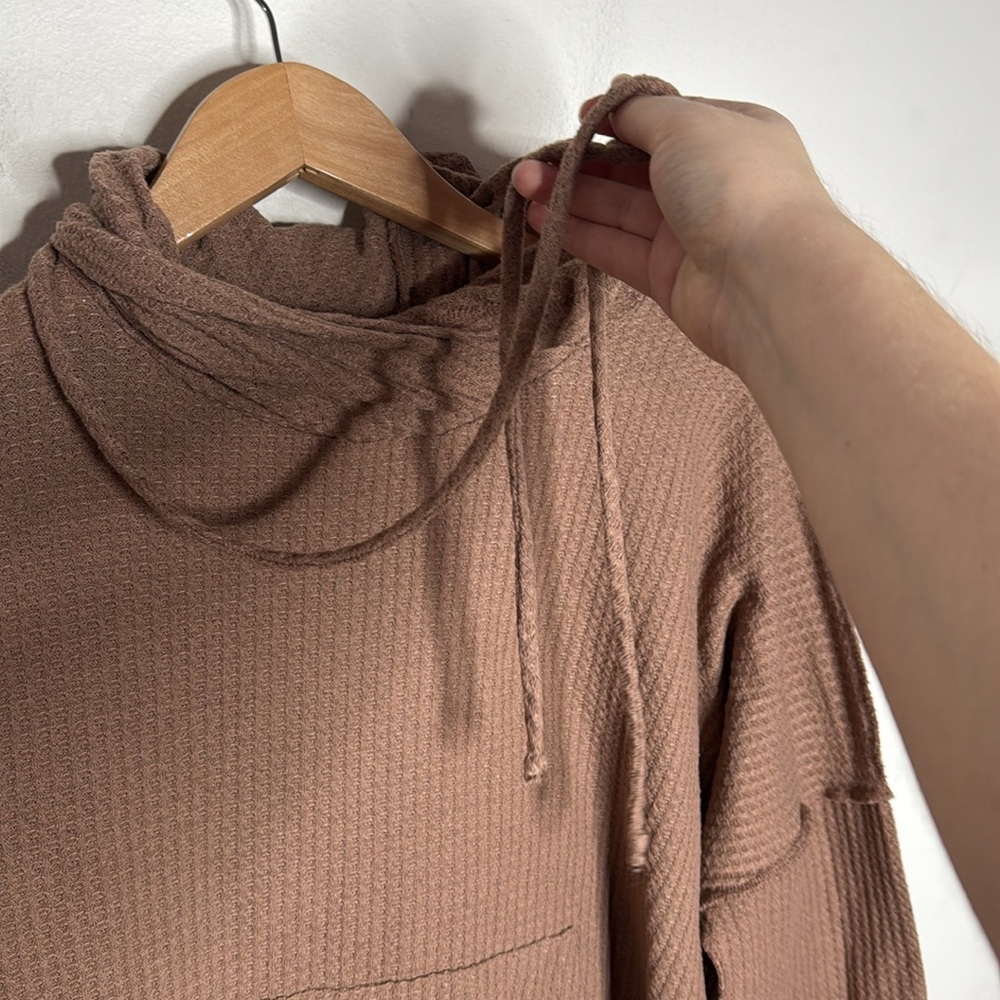 Talulah Tan Relaxed Knit Thermal Waffle Hoodie Size S - Picture 4 of 10